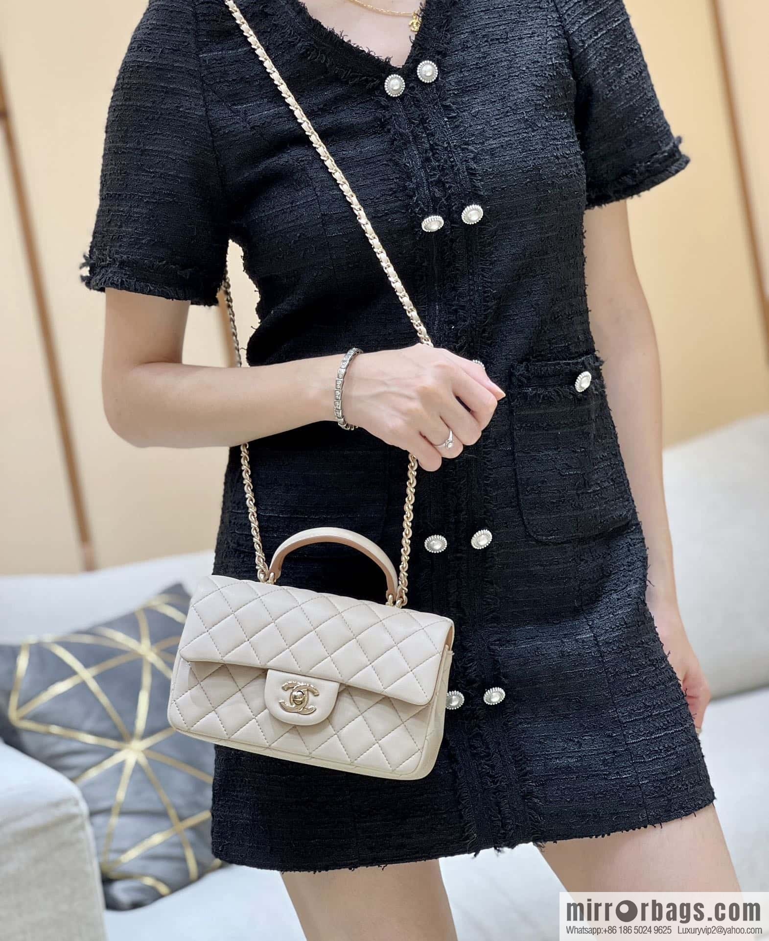 CHANEL classic cf mini handle 20CM AS2431 apricot and caramel