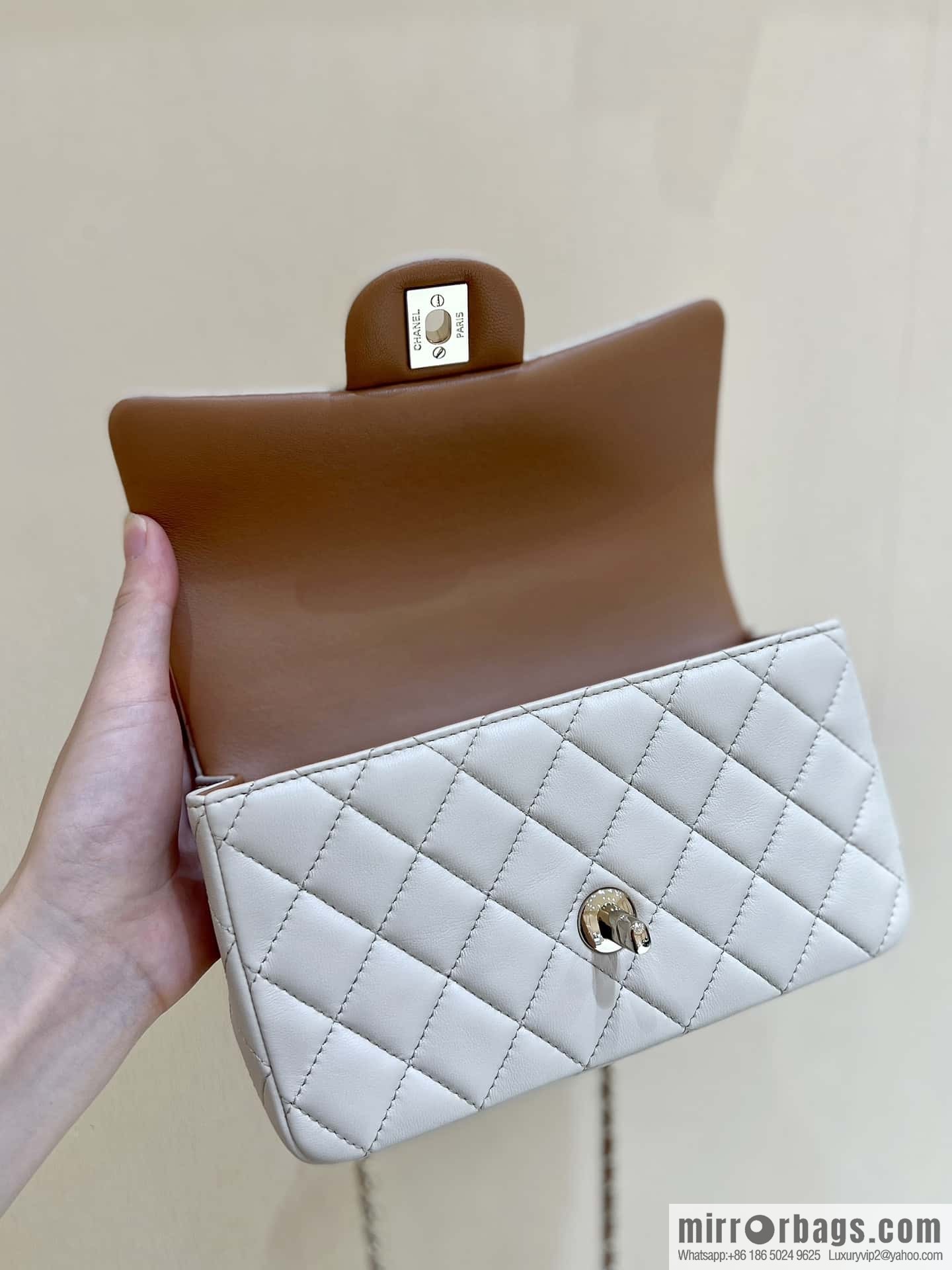CHANEL classic cf mini handle 20CM AS2431 apricot and caramel