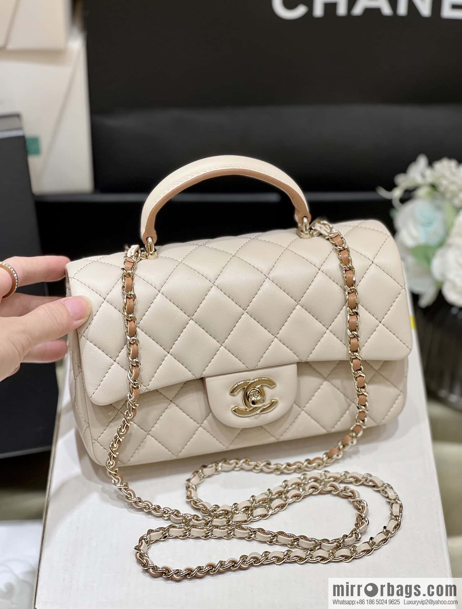 CHANEL classic cf mini handle 20CM AS2431 apricot and caramel