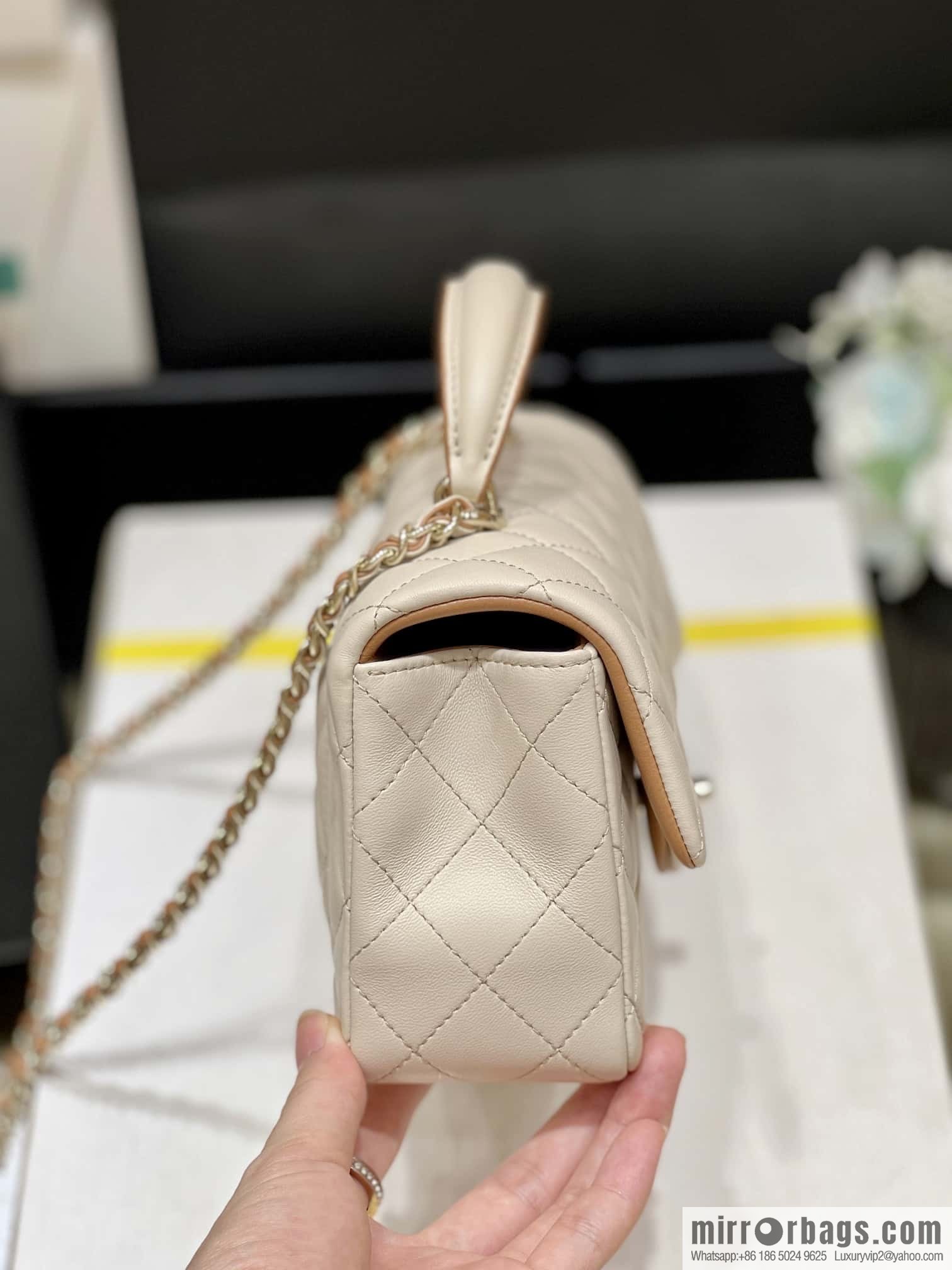 CHANEL classic cf mini handle 20CM AS2431 apricot and caramel
