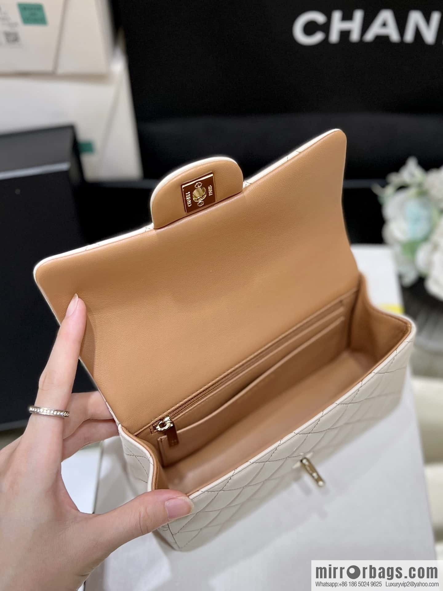 CHANEL classic cf mini handle 20CM AS2431 apricot and caramel