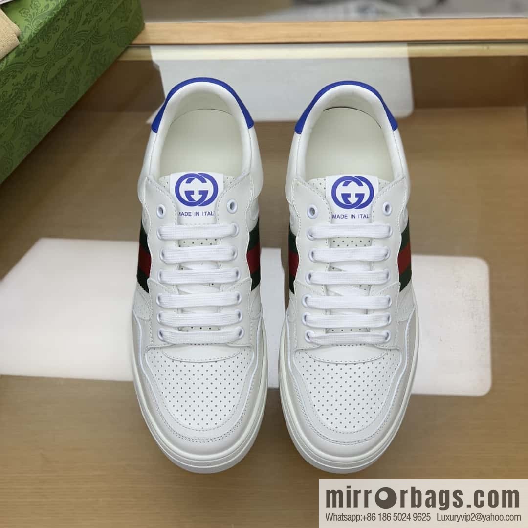 GUCCI side trim classic double G white leather men's casual shoes
