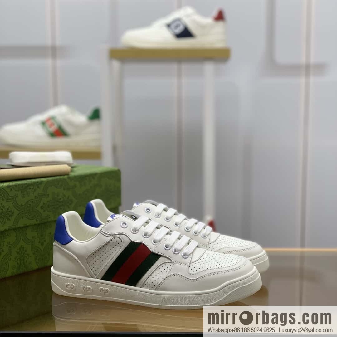 GUCCI side trim classic double G white leather men's casual shoes