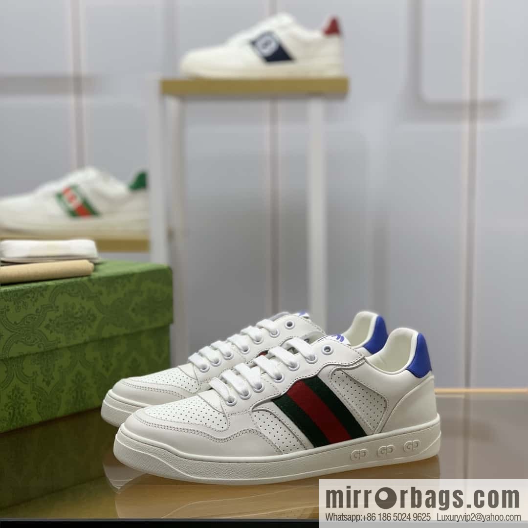 GUCCI side trim classic double G white leather men's casual shoes