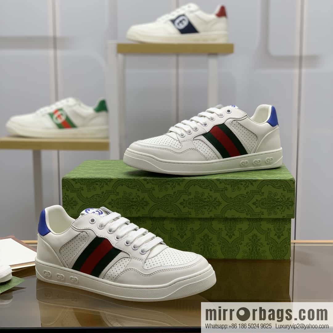 GUCCI side trim classic double G white leather men's casual shoes