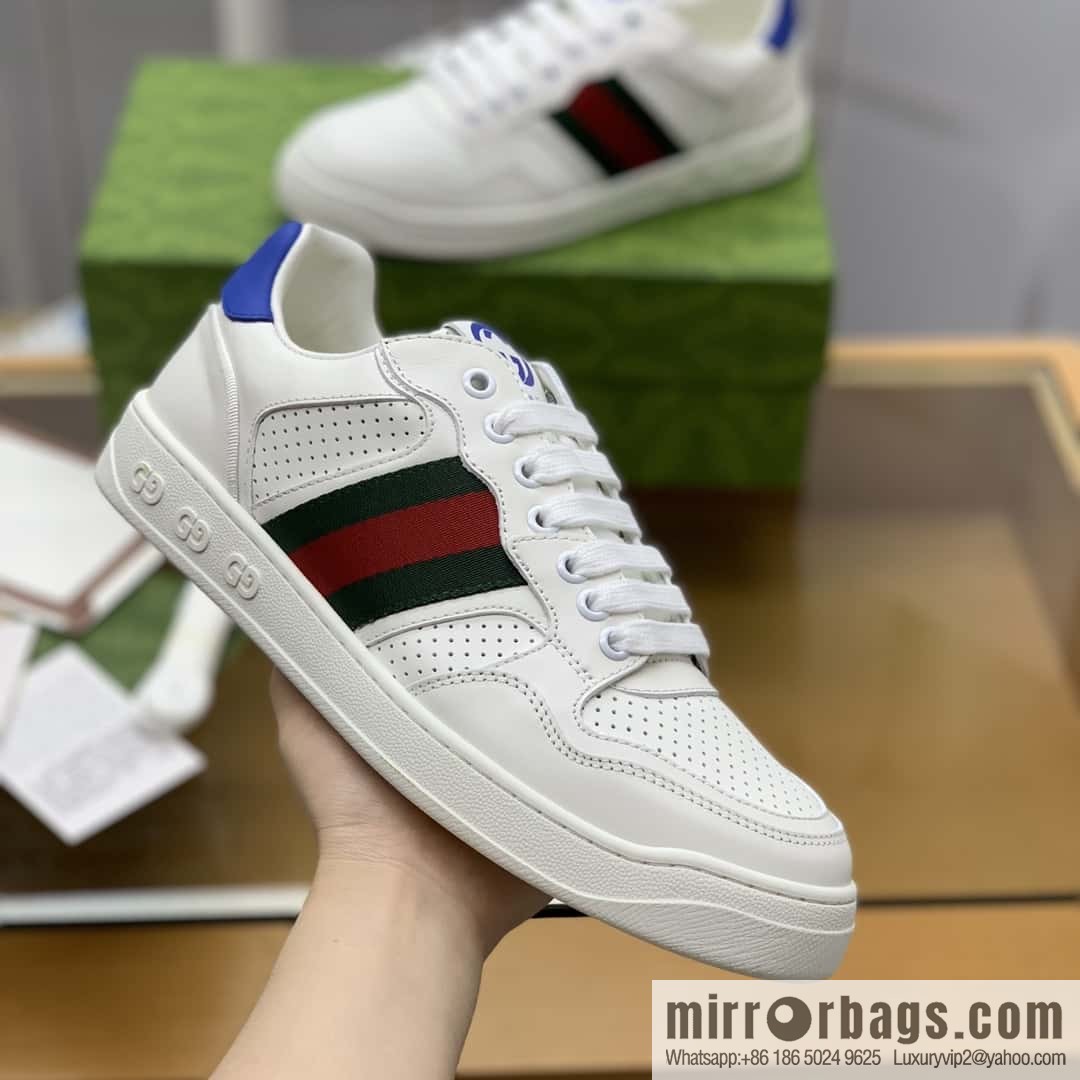 GUCCI side trim classic double G white leather men's casual shoes