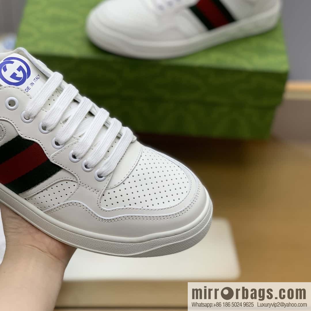 GUCCI side trim classic double G white leather men's casual shoes
