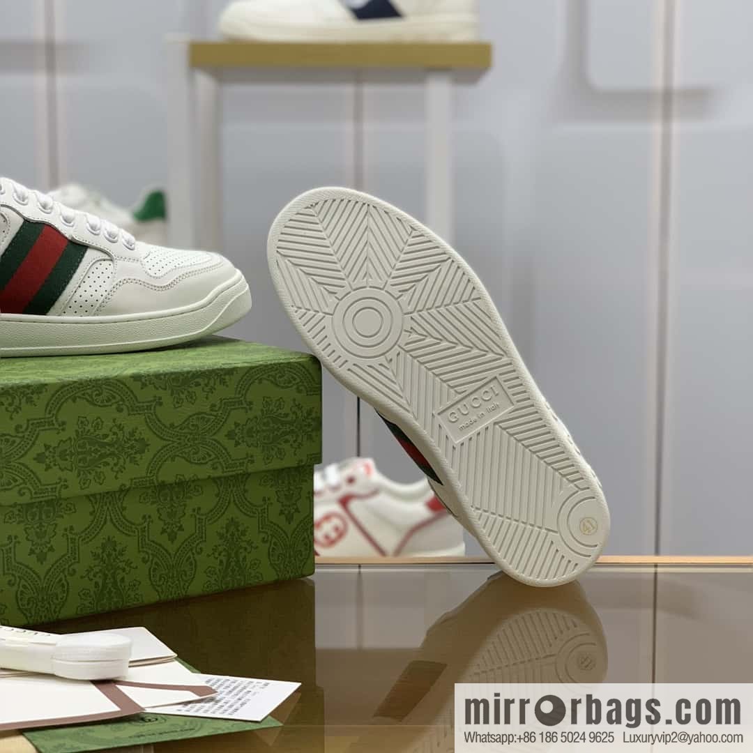 GUCCI side trim classic double G white leather men's casual shoes