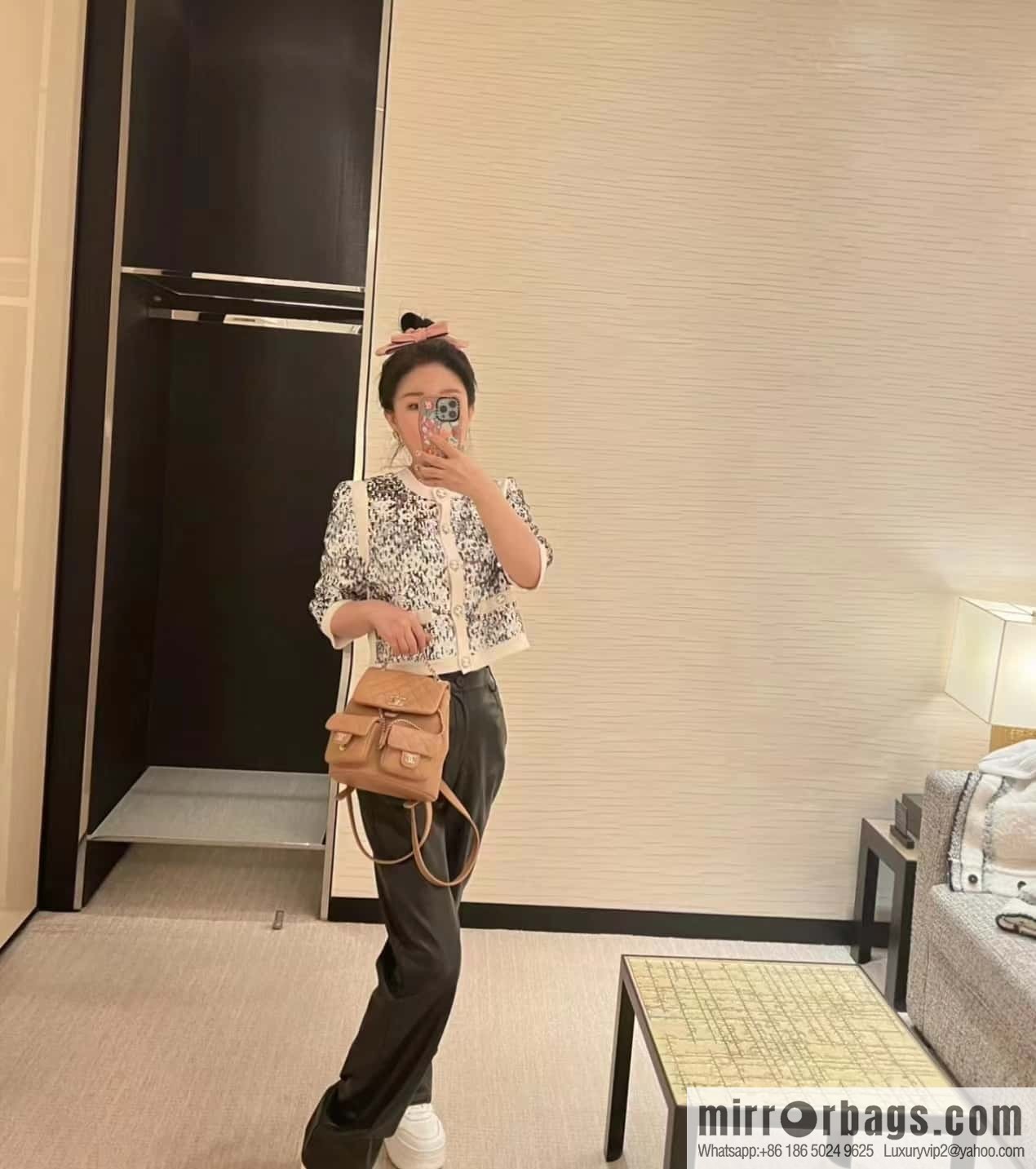 CHANEL 23P spring and summer trailer series, lychee leather duma double backpack AS3787