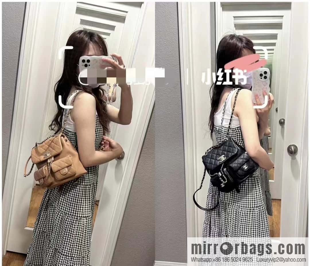 CHANEL 23P spring and summer trailer series, lychee leather duma double backpack AS3787