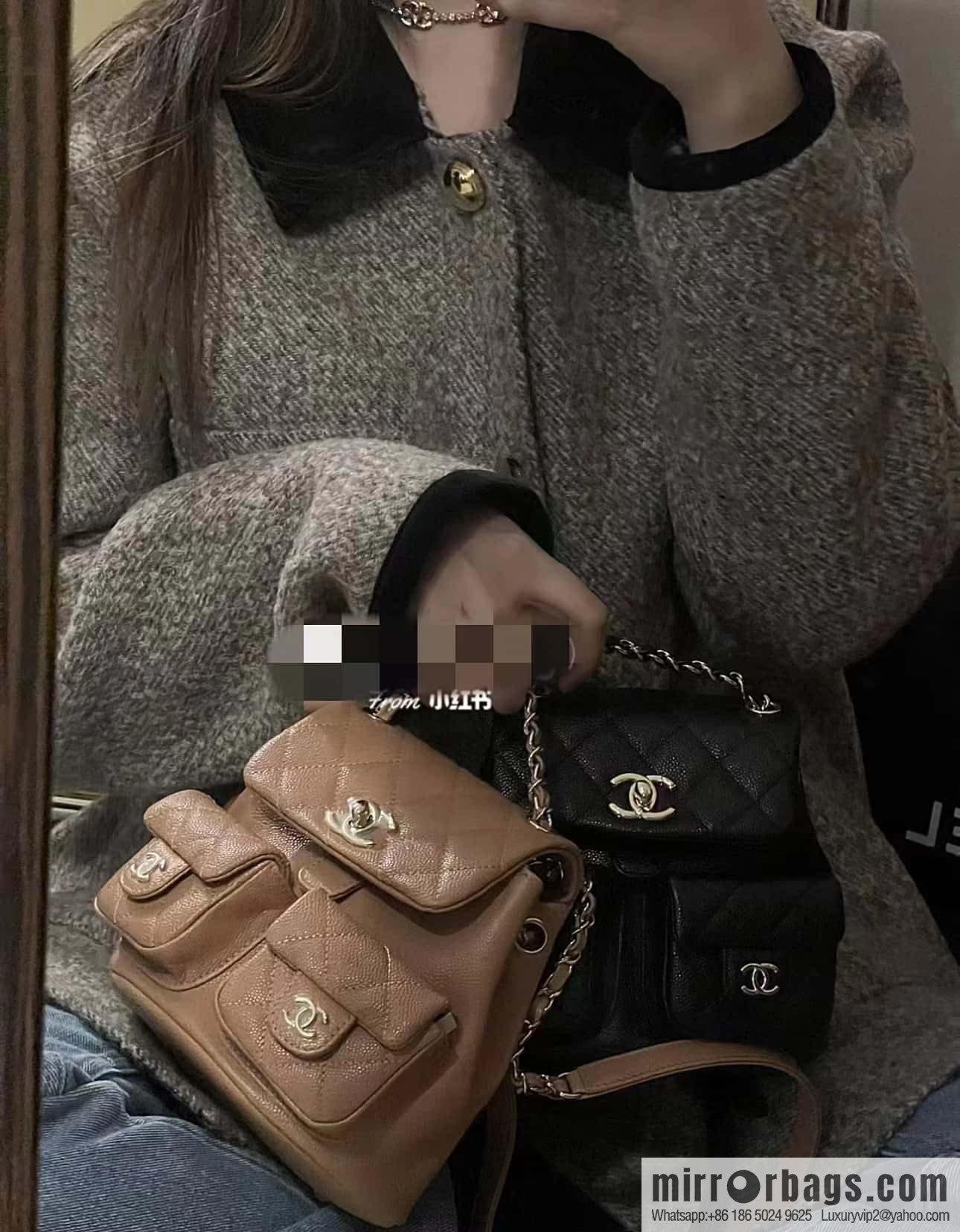 CHANEL 23P spring and summer trailer series, lychee leather duma double backpack AS3787