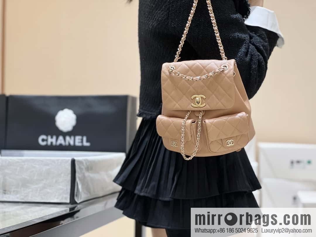CHANEL 23P spring and summer trailer series, lychee leather duma double backpack AS3787