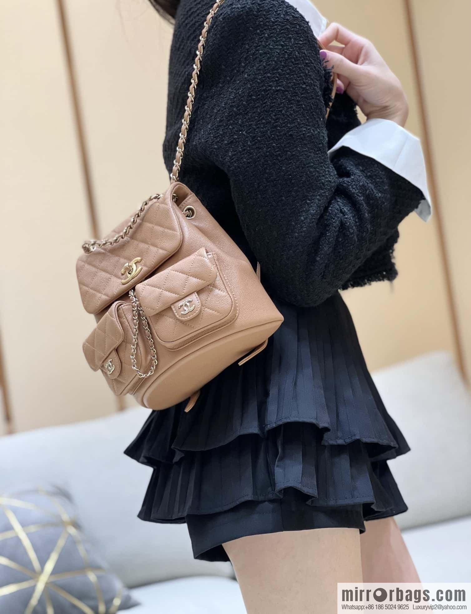 CHANEL 23P spring and summer trailer series, lychee leather duma double backpack AS3787