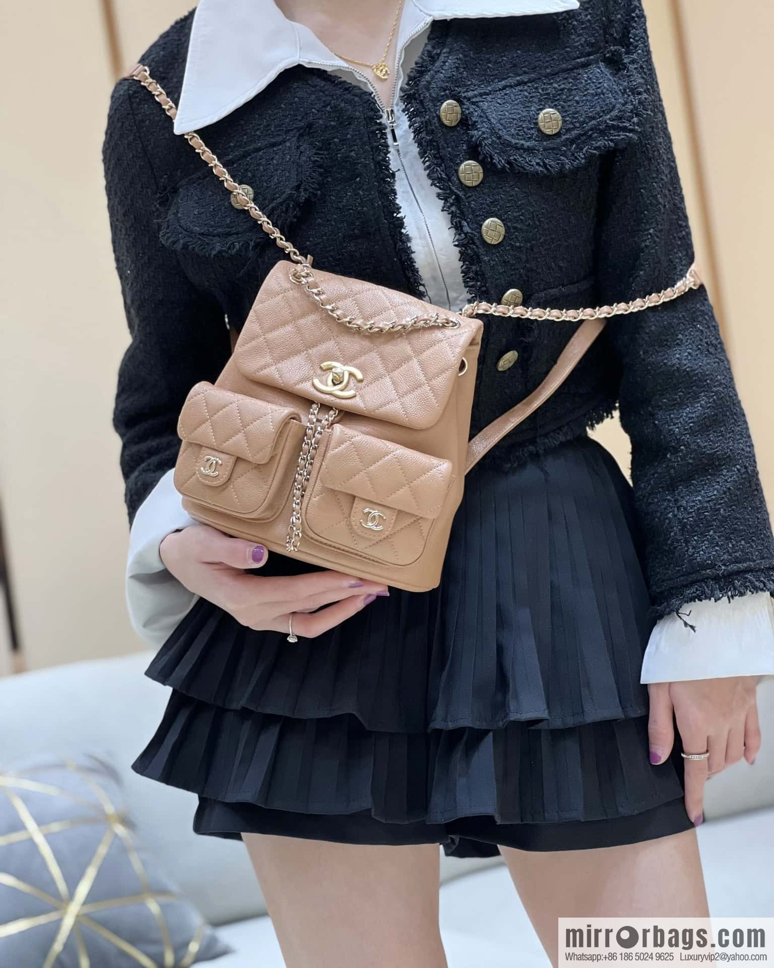CHANEL 23P spring and summer trailer series, lychee leather duma double backpack AS3787
