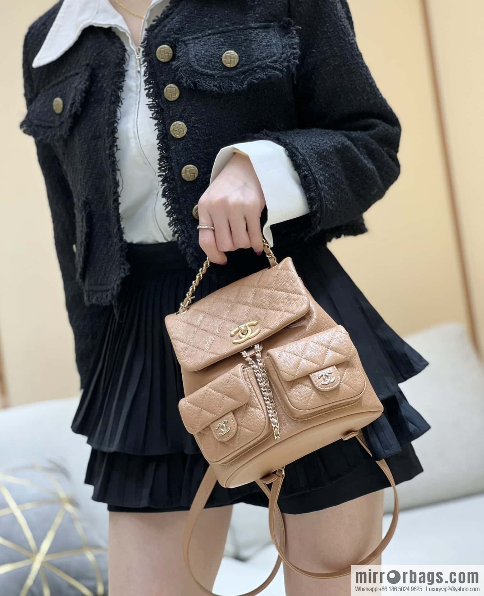 CHANEL 23P spring and summer trailer series, lychee leather duma double backpack AS3787