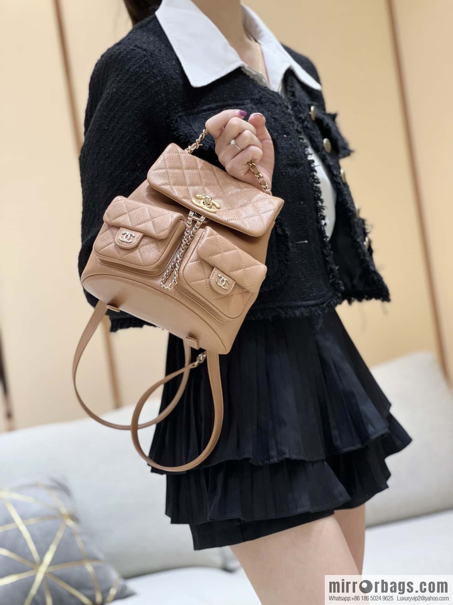 CHANEL 23P spring and summer trailer series, lychee leather duma double backpack AS3787