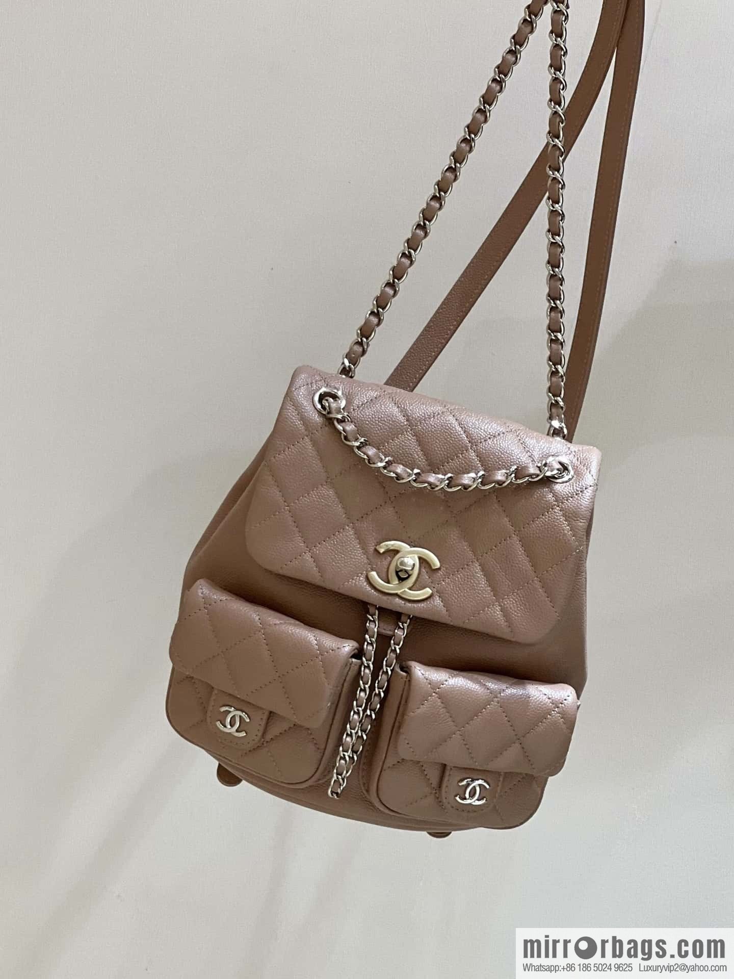 CHANEL 23P spring and summer trailer series, lychee leather duma double backpack AS3787