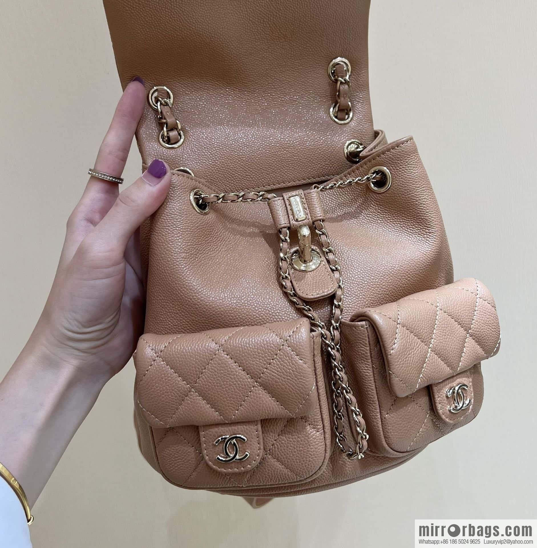 CHANEL 23P spring and summer trailer series, lychee leather duma double backpack AS3787