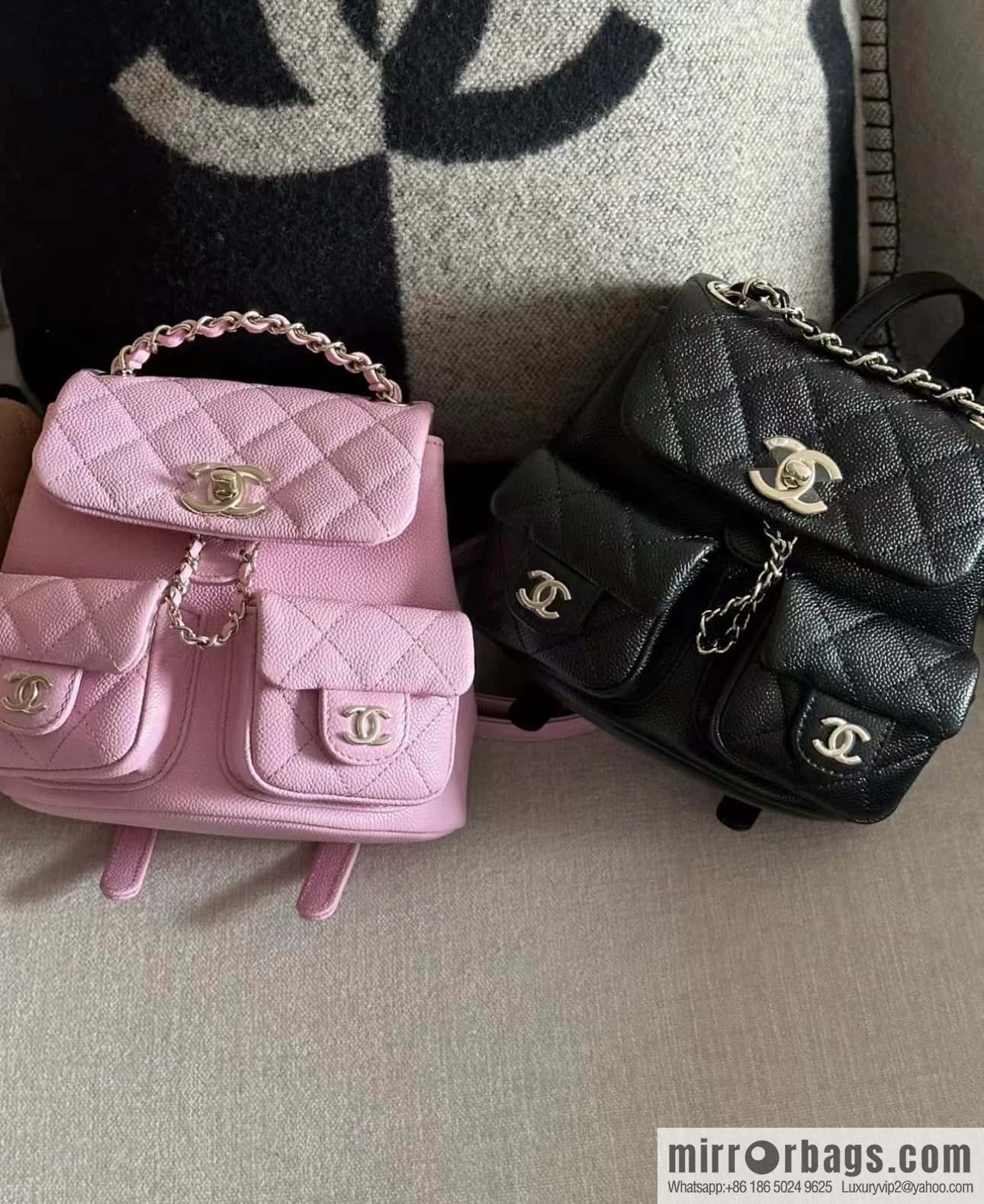 CHANEL 23P spring and summer trailer series, lychee leather duma double backpack AS3787 pink
