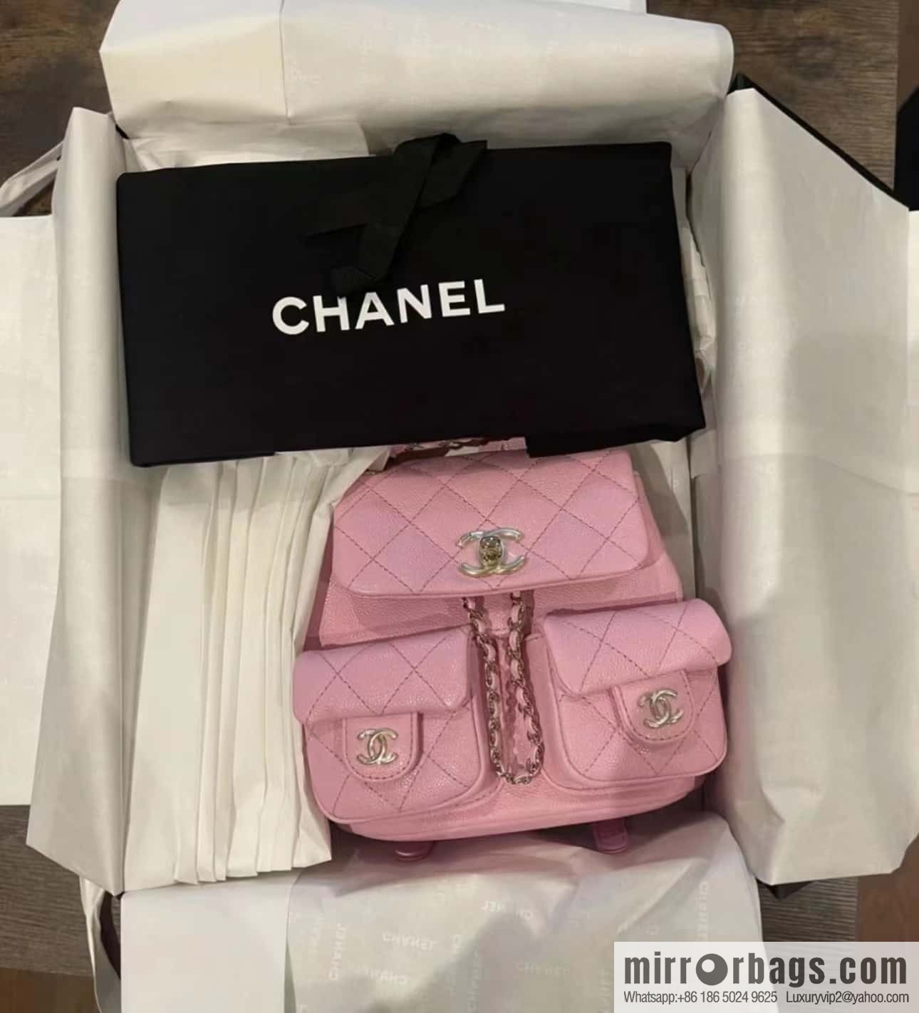 CHANEL 23P spring and summer trailer series, lychee leather duma double backpack AS3787 pink