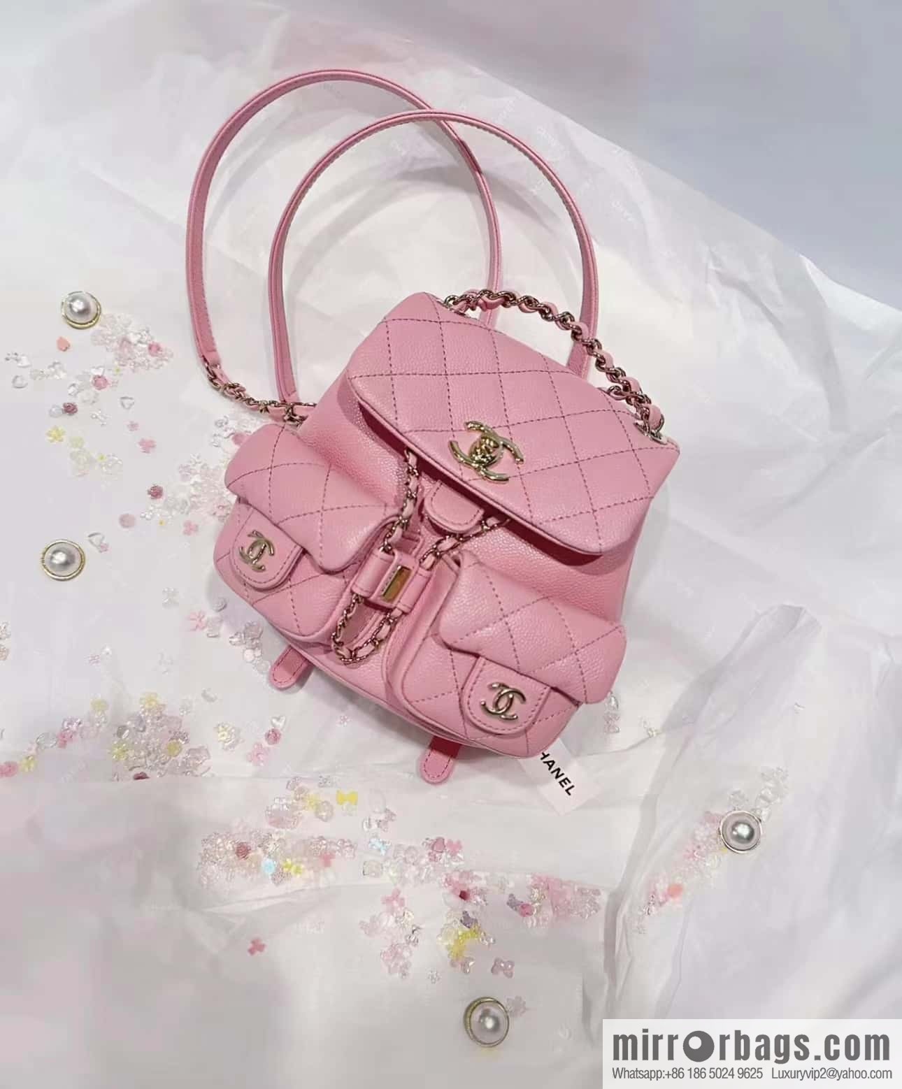 CHANEL 23P spring and summer trailer series, lychee leather duma double backpack AS3787 pink