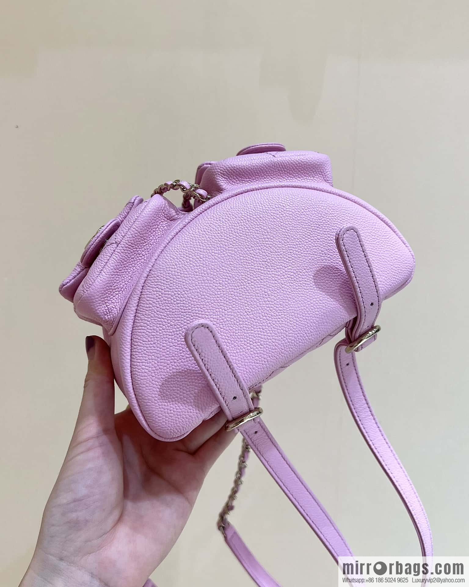 CHANEL 23P spring and summer trailer series, lychee leather duma double backpack AS3787 pink