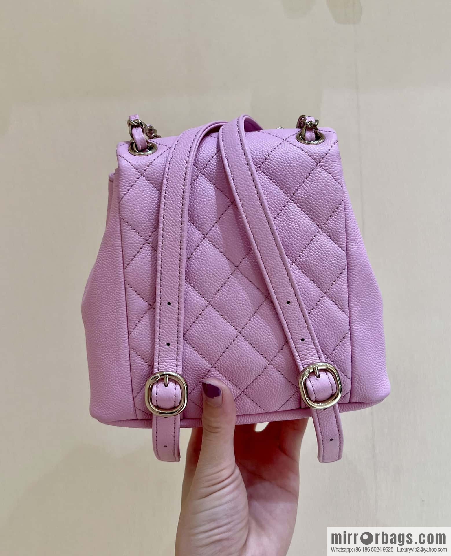 CHANEL 23P spring and summer trailer series, lychee leather duma double backpack AS3787 pink