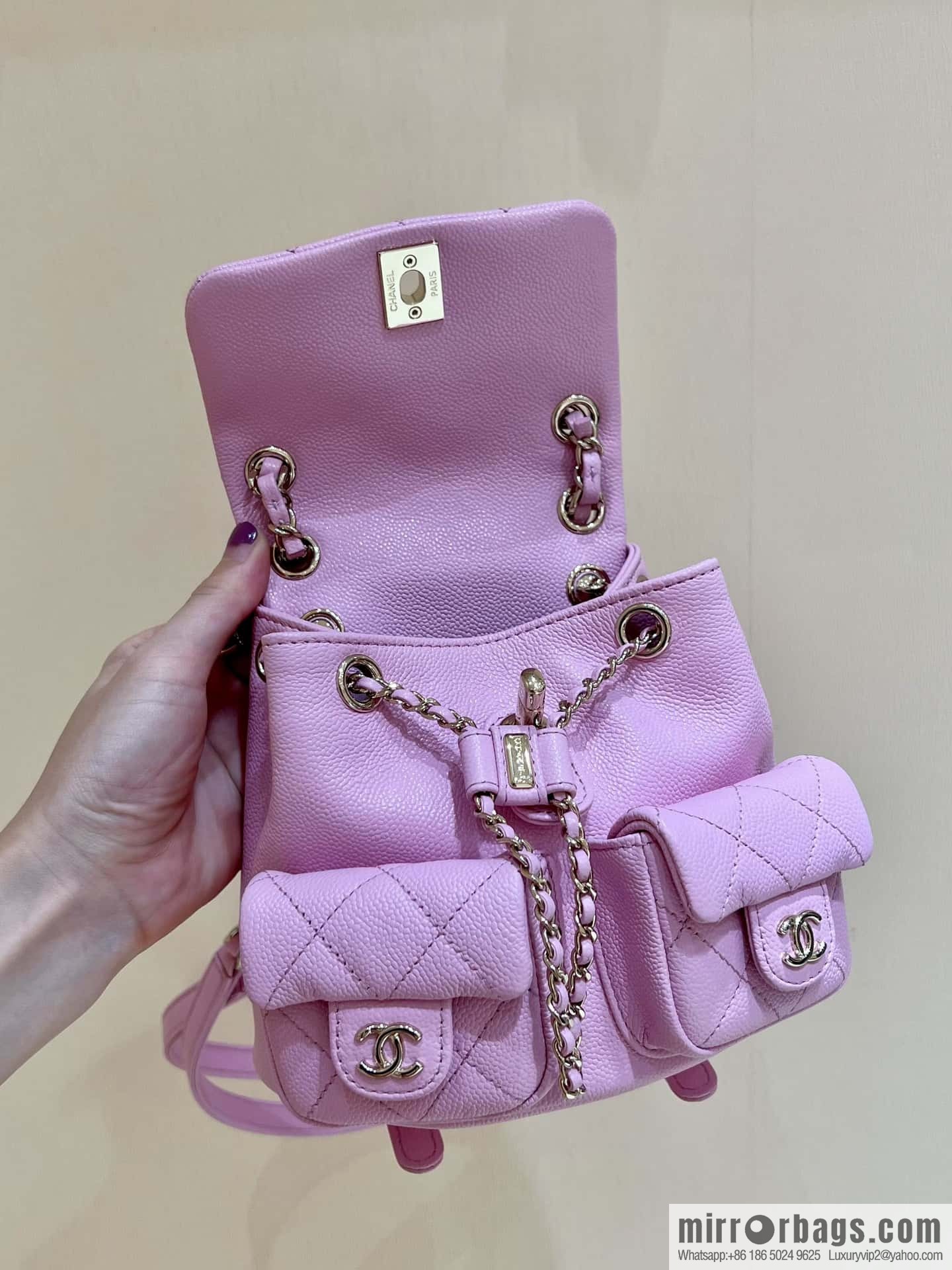 CHANEL 23P spring and summer trailer series, lychee leather duma double backpack AS3787 pink