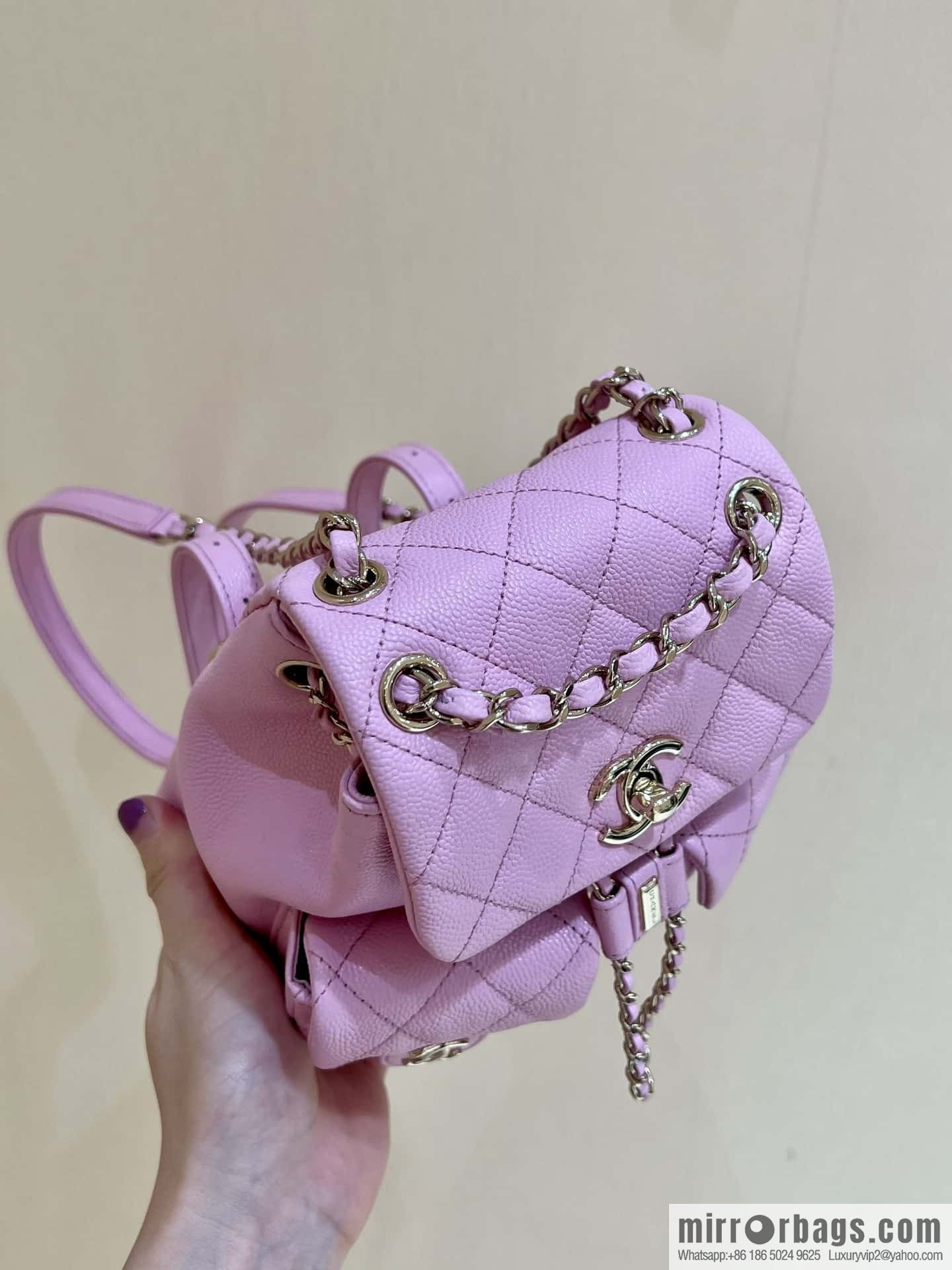 CHANEL 23P spring and summer trailer series, lychee leather duma double backpack AS3787 pink