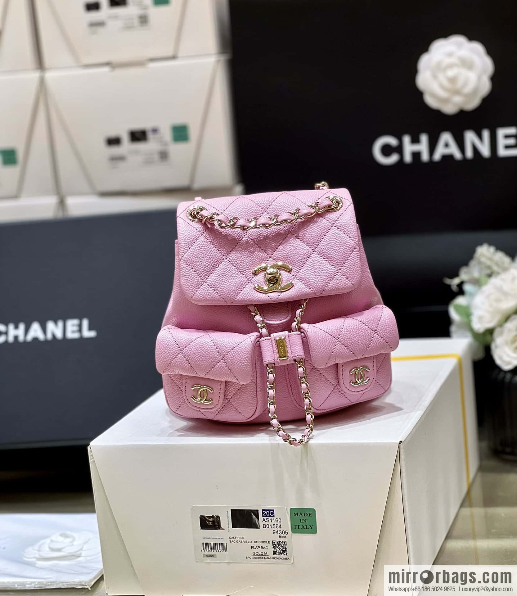CHANEL 23P spring and summer trailer series, lychee leather duma double backpack AS3787 pink