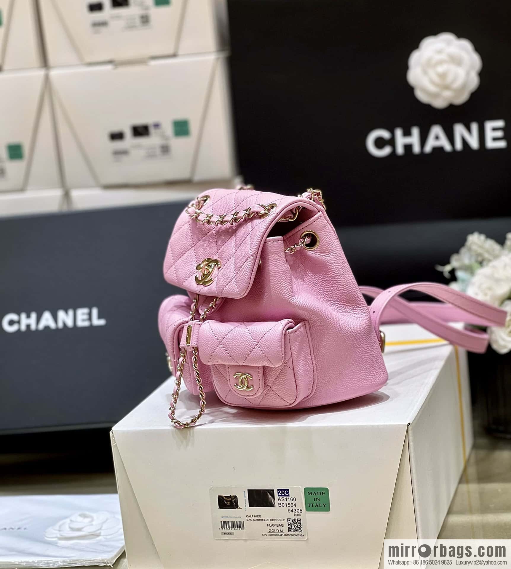 CHANEL 23P spring and summer trailer series, lychee leather duma double backpack AS3787 pink