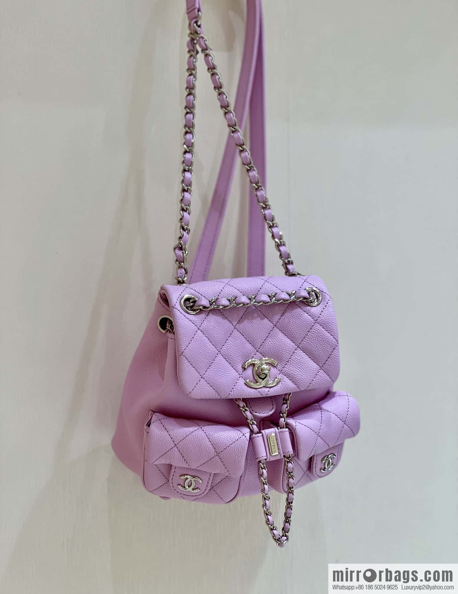 CHANEL 23P spring and summer trailer series, lychee leather duma double backpack AS3787 pink