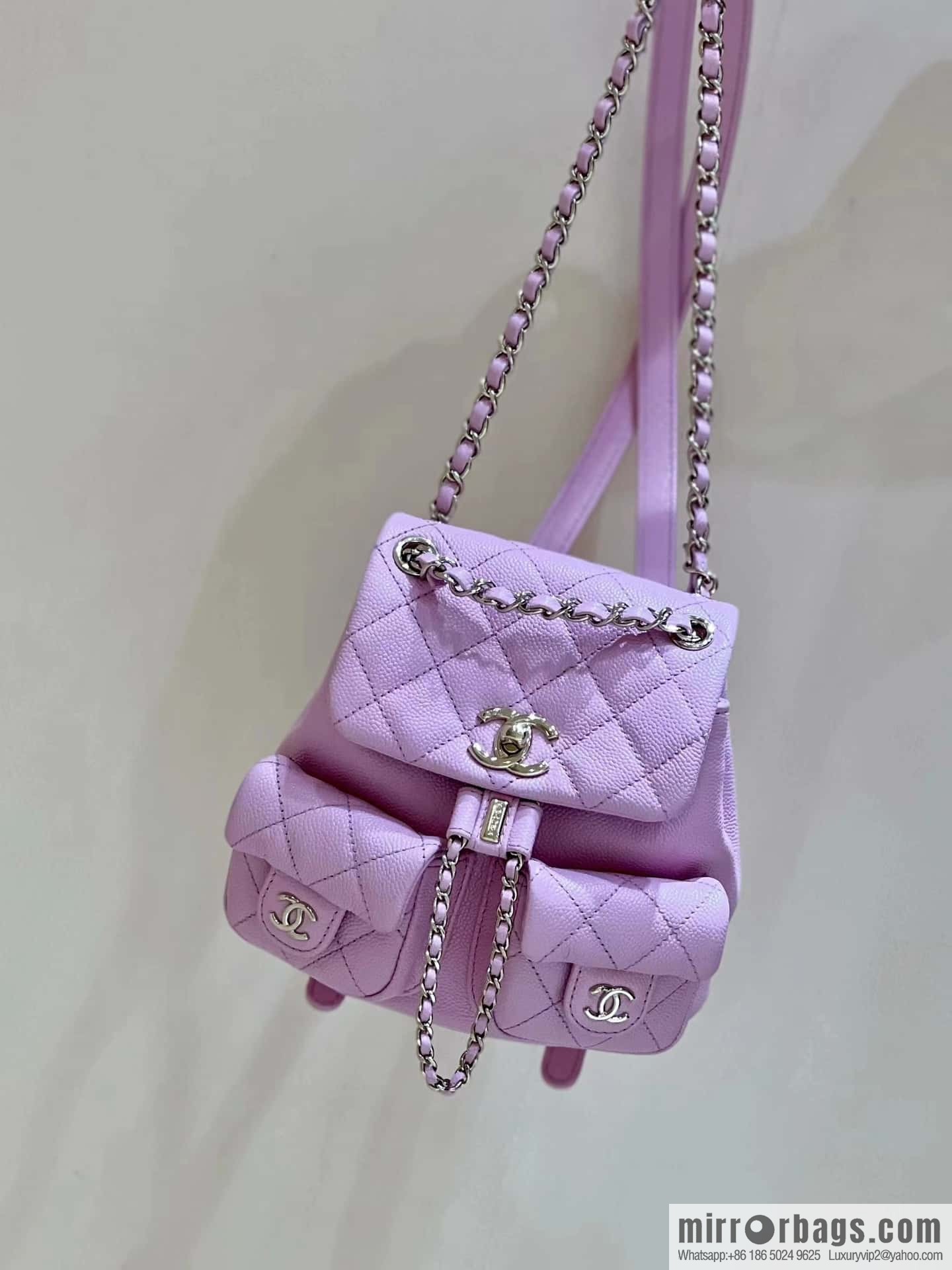 CHANEL 23P spring and summer trailer series, lychee leather duma double backpack AS3787 pink