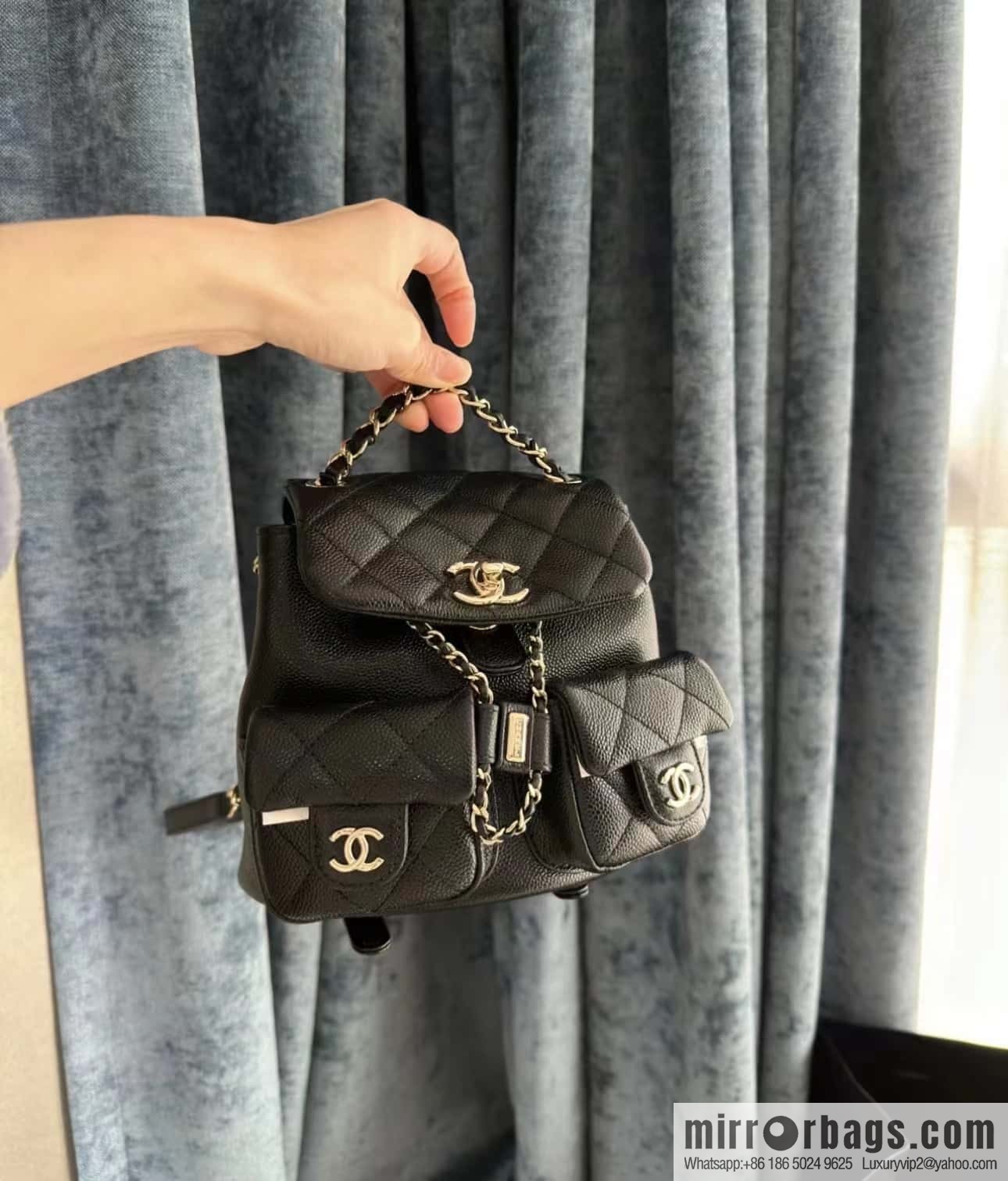 CHANEL 23P spring and summer trailer series, lychee leather duma double backpack AS3787 black
