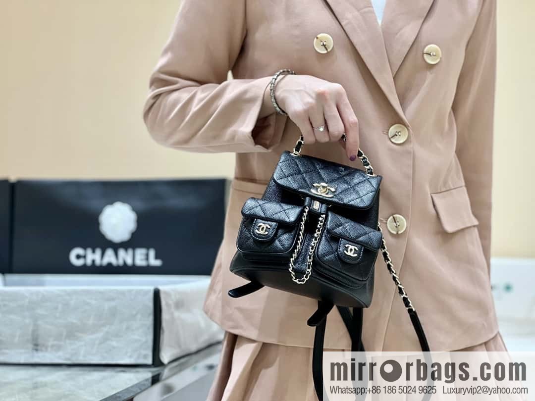 CHANEL 23P spring and summer trailer series, lychee leather duma double backpack AS3787 black