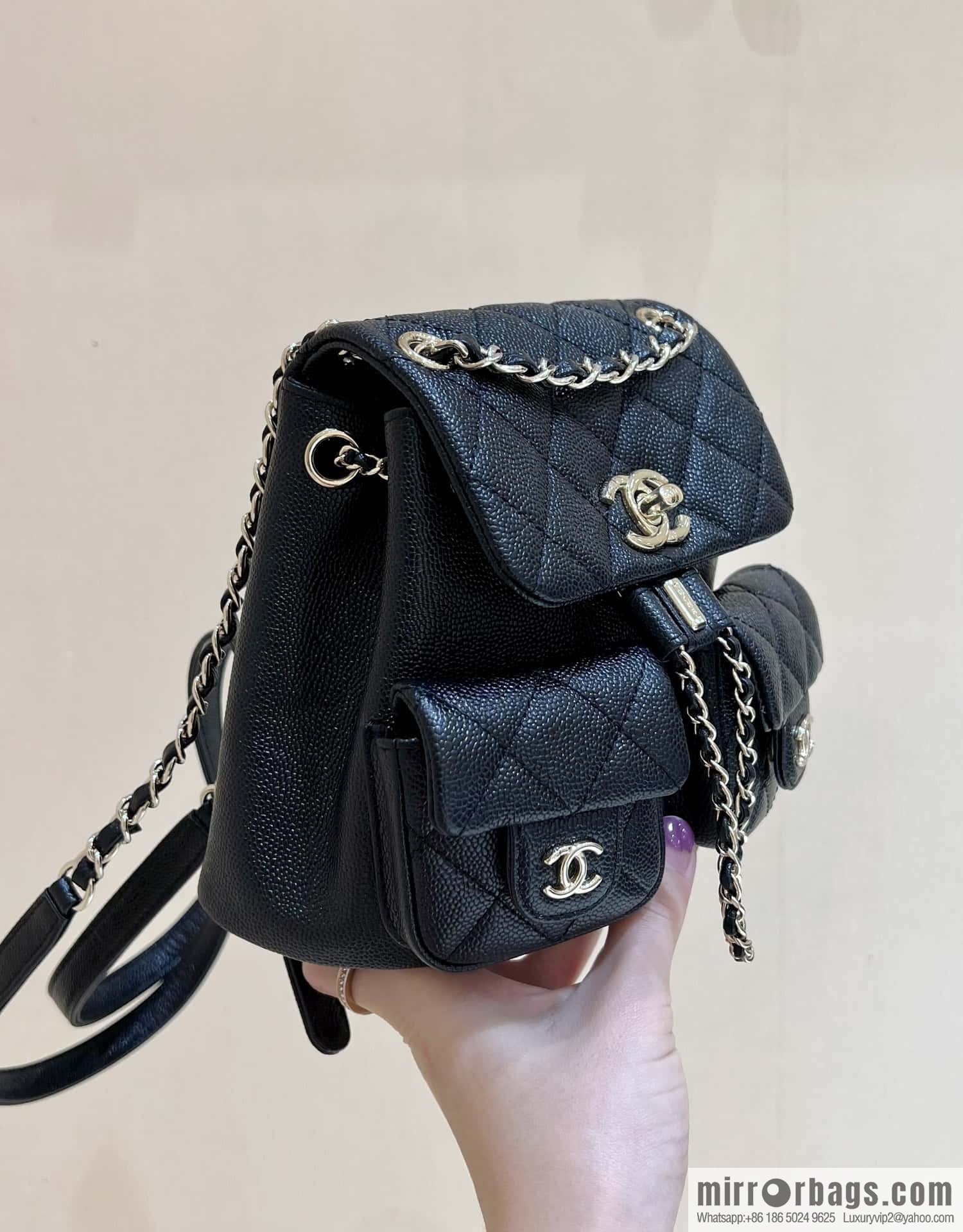 CHANEL 23P spring and summer trailer series, lychee leather duma double backpack AS3787 black