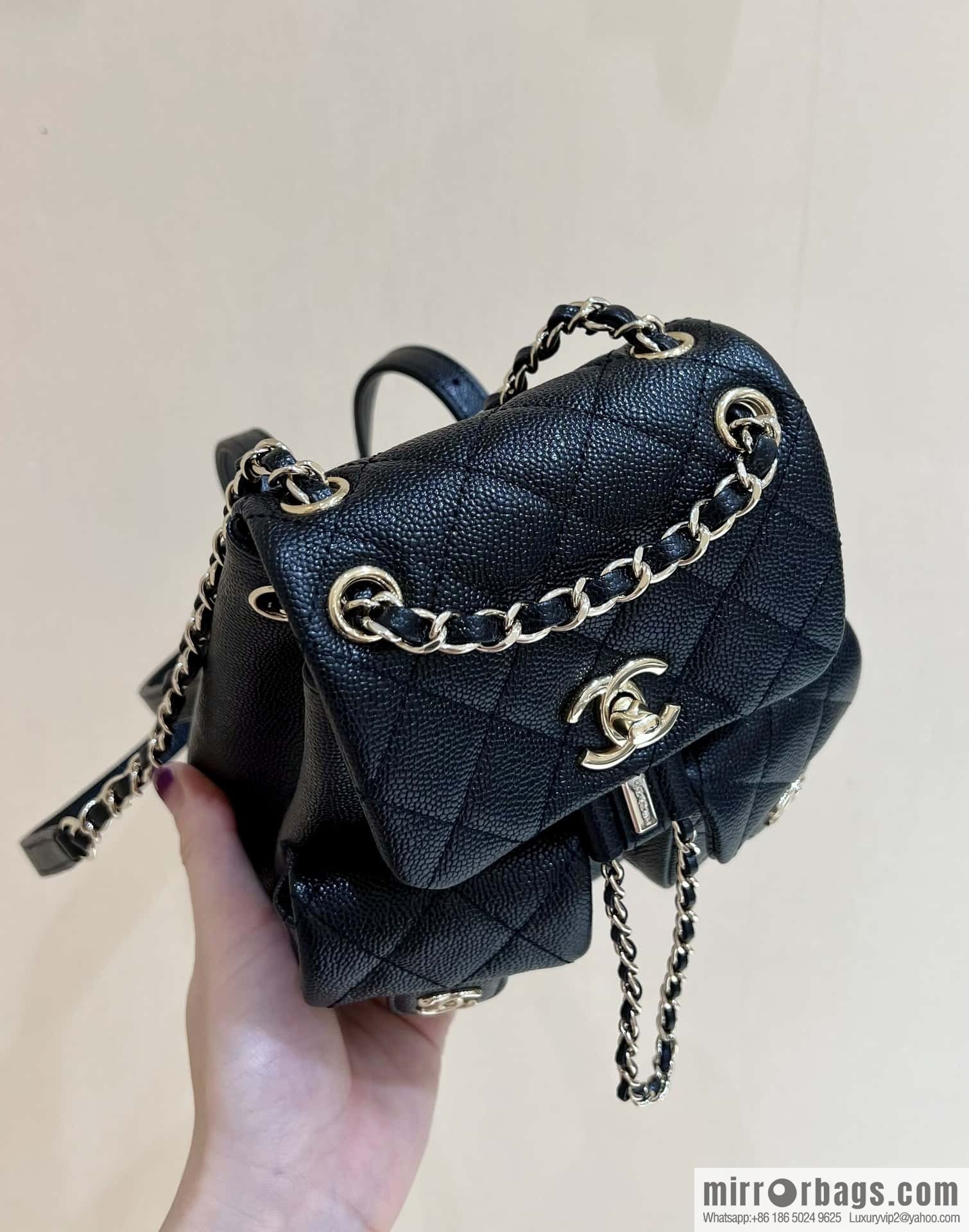CHANEL 23P spring and summer trailer series, lychee leather duma double backpack AS3787 black