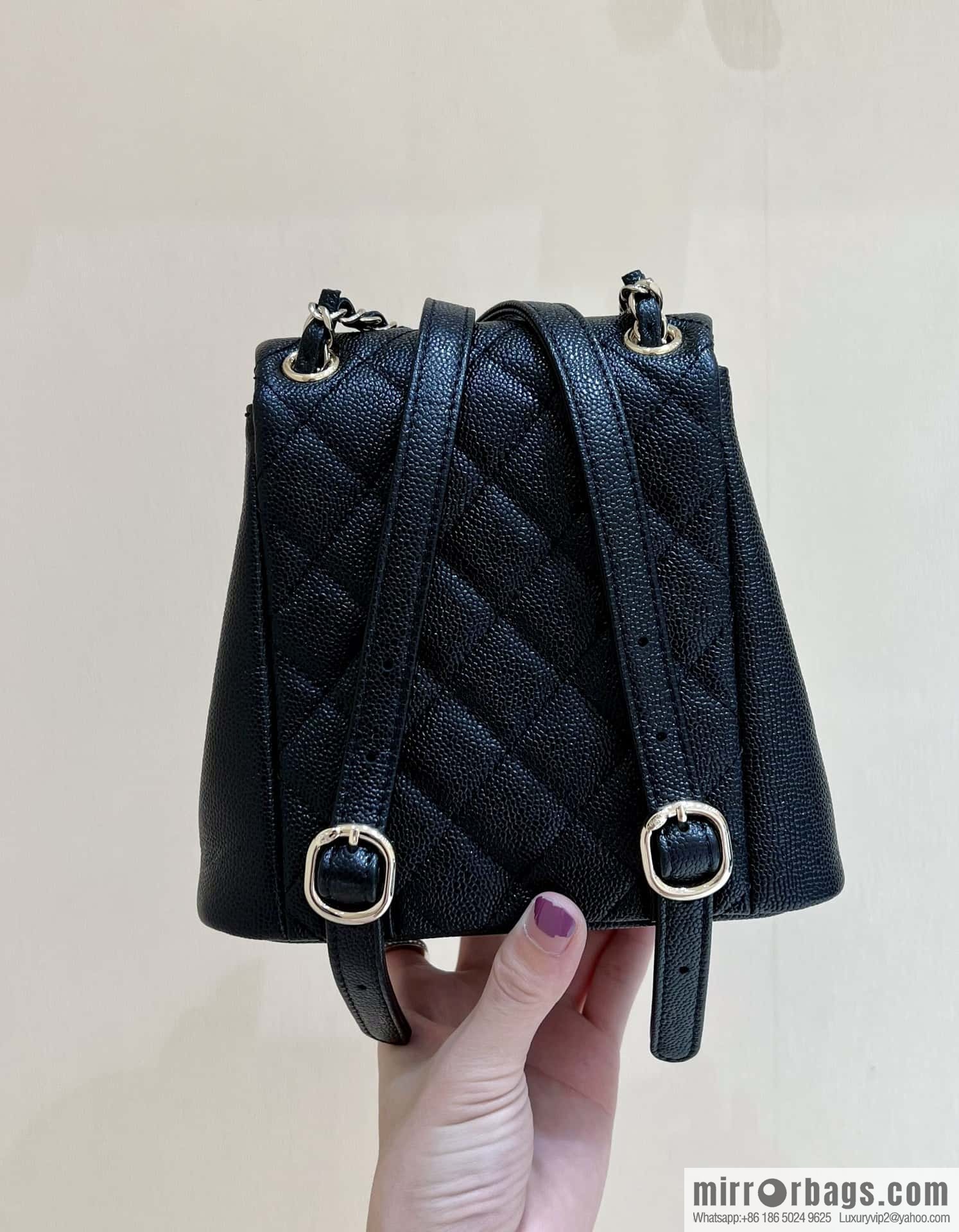CHANEL 23P spring and summer trailer series, lychee leather duma double backpack AS3787 black