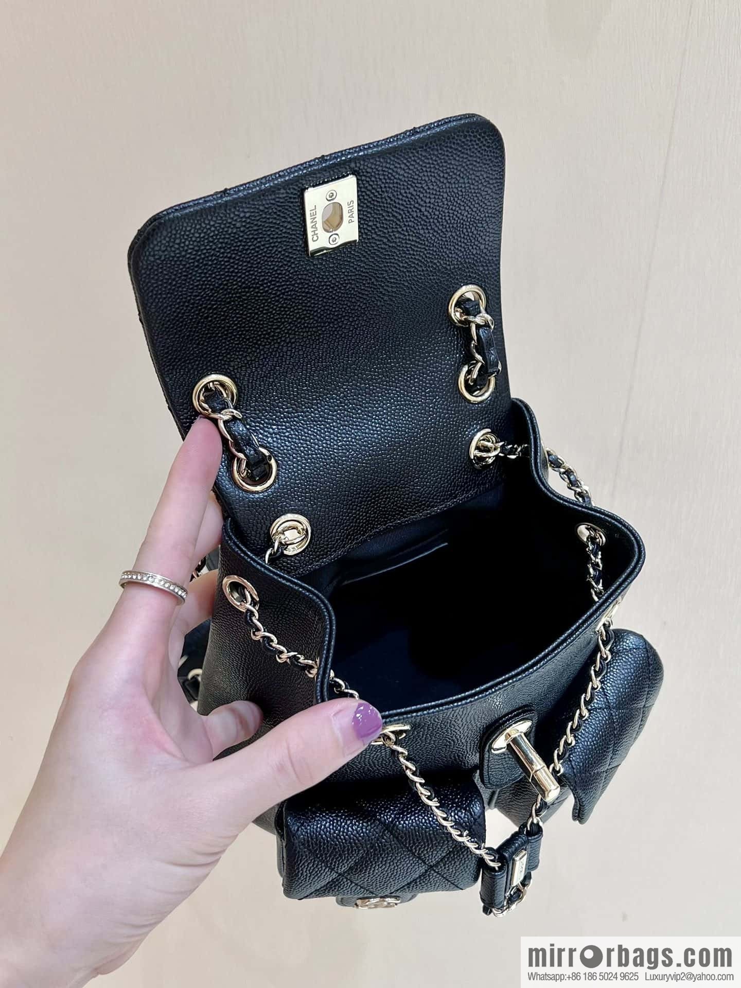 CHANEL 23P spring and summer trailer series, lychee leather duma double backpack AS3787 black