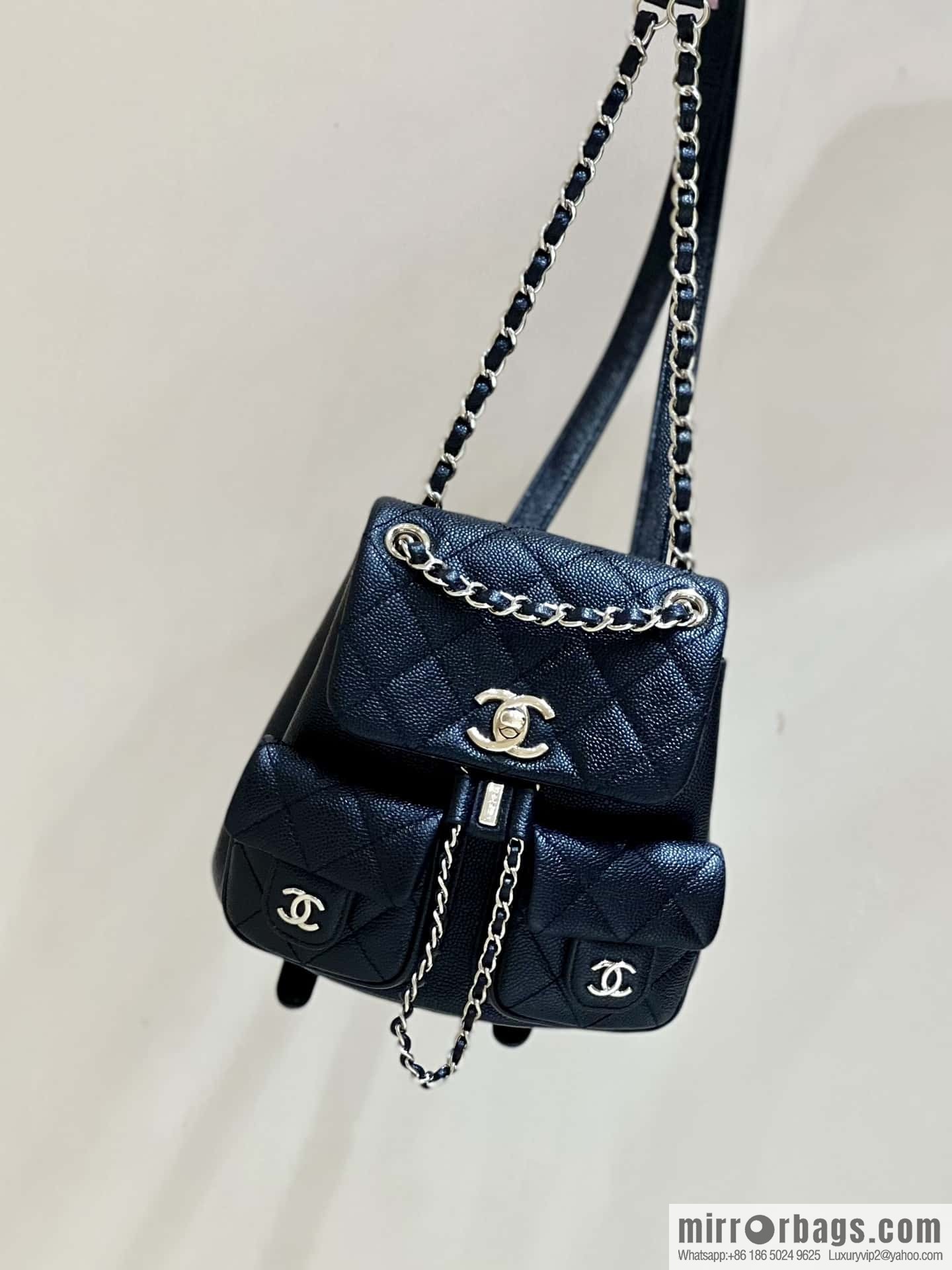 CHANEL 23P spring and summer trailer series, lychee leather duma double backpack AS3787 black