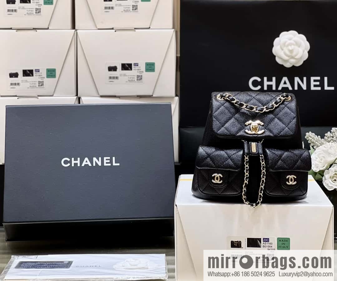 CHANEL 23P spring and summer trailer series, lychee leather duma double backpack AS3787 black