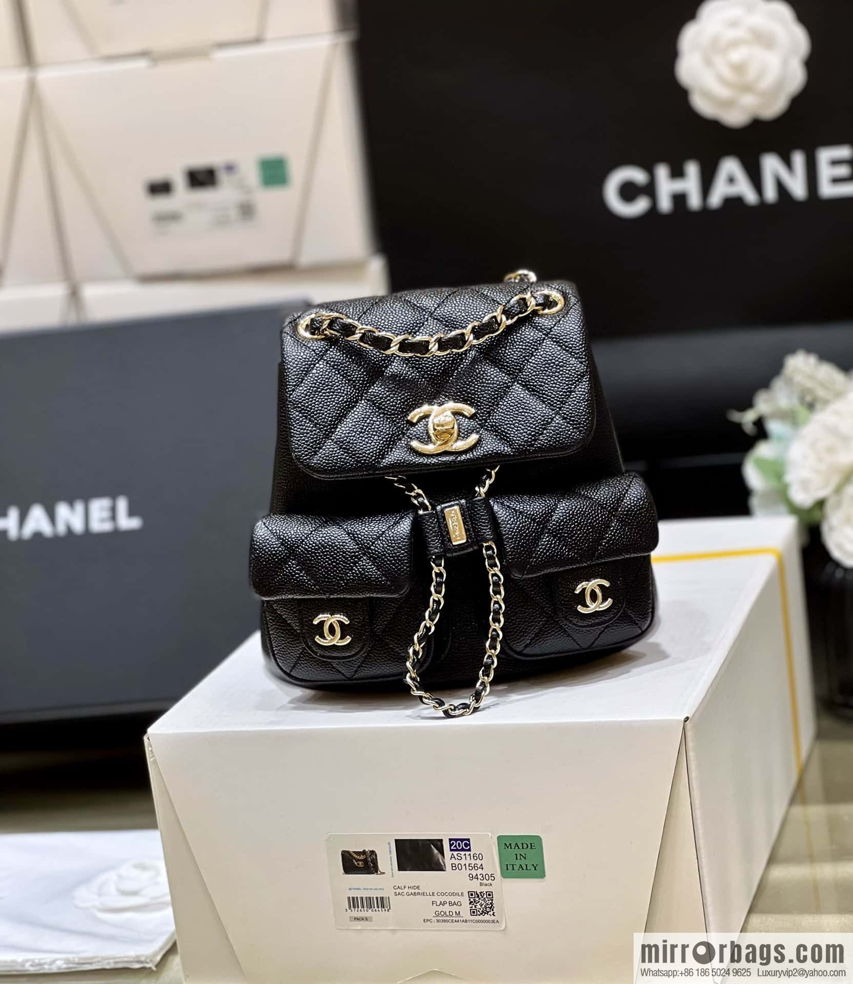 CHANEL 23P spring and summer trailer series, lychee leather duma double backpack AS3787 black