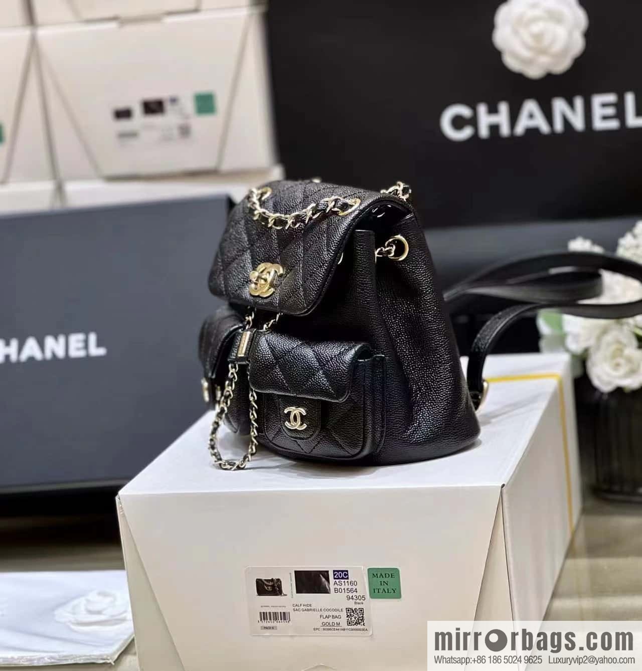 CHANEL 23P spring and summer trailer series, lychee leather duma double backpack AS3787 black