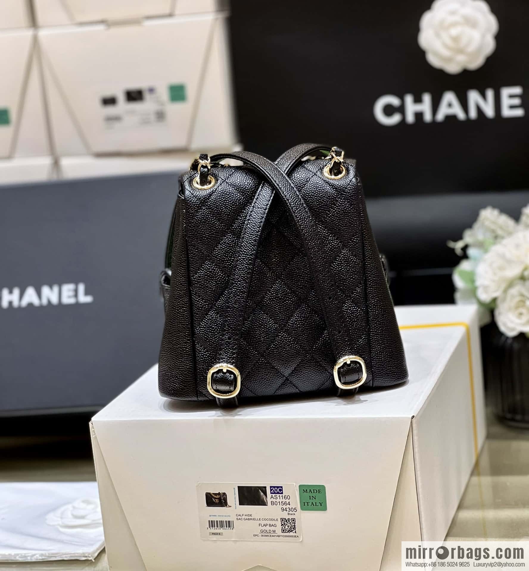 CHANEL 23P spring and summer trailer series, lychee leather duma double backpack AS3787 black