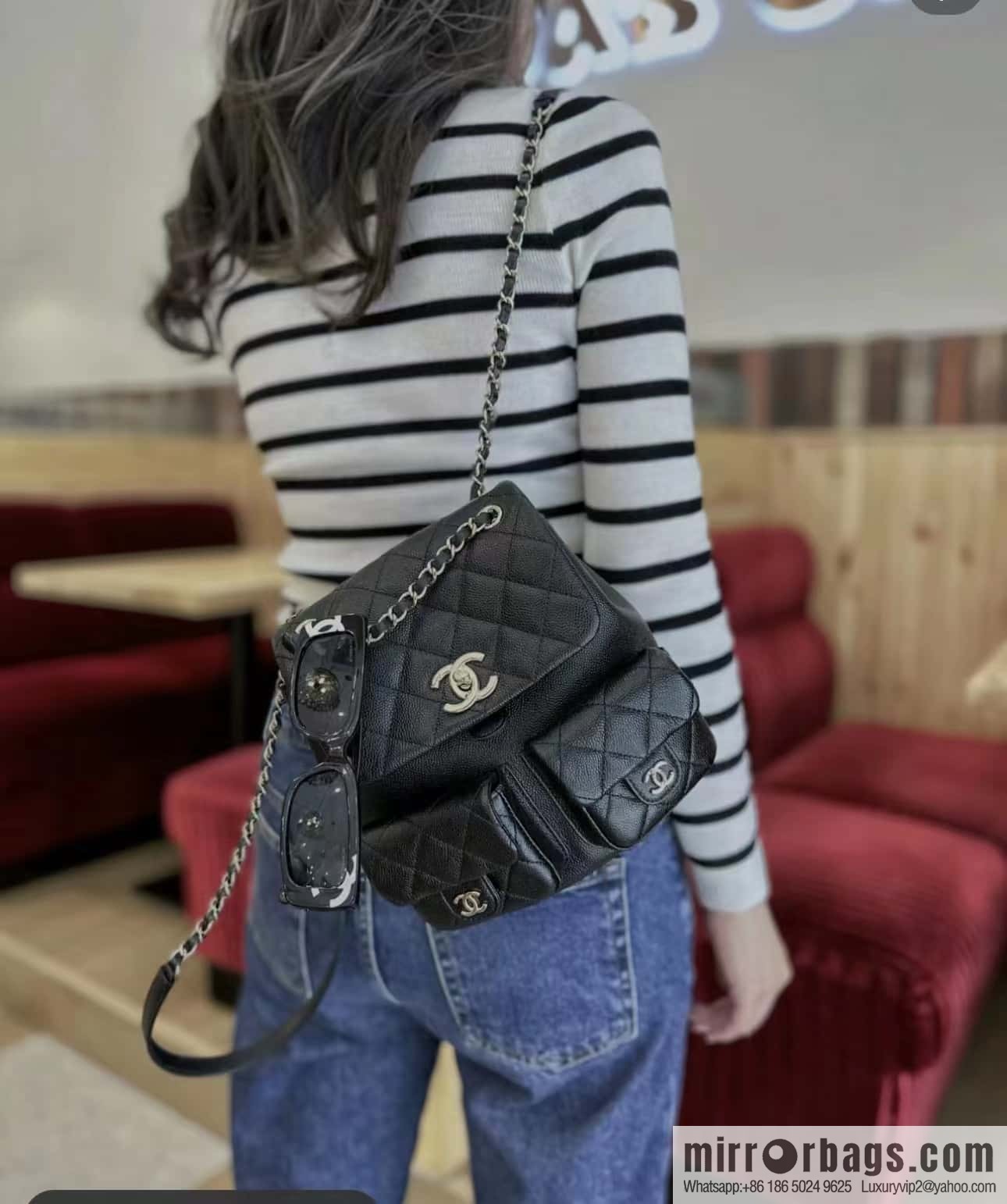 CHANEL 23P spring and summer trailer series, lychee leather duma double backpack AS3860 black