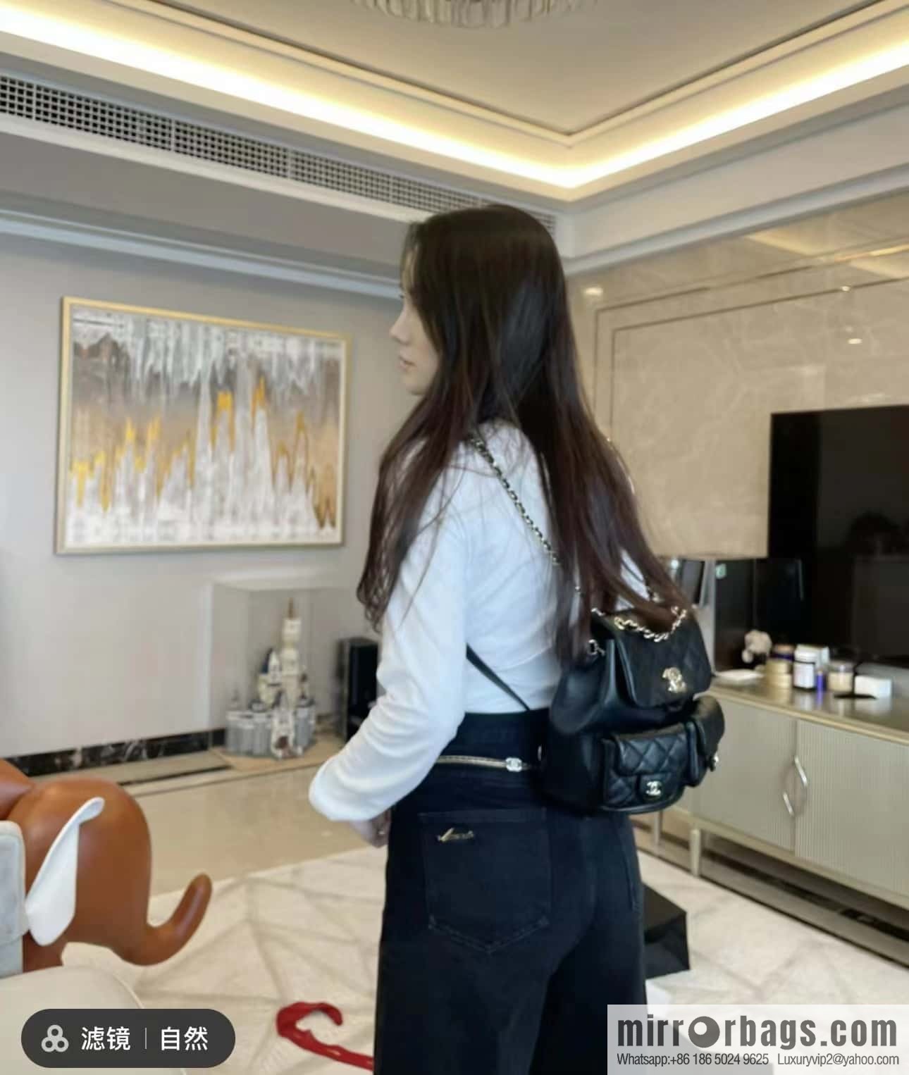 CHANEL 23P spring and summer trailer series, lychee leather duma double backpack AS3860 black