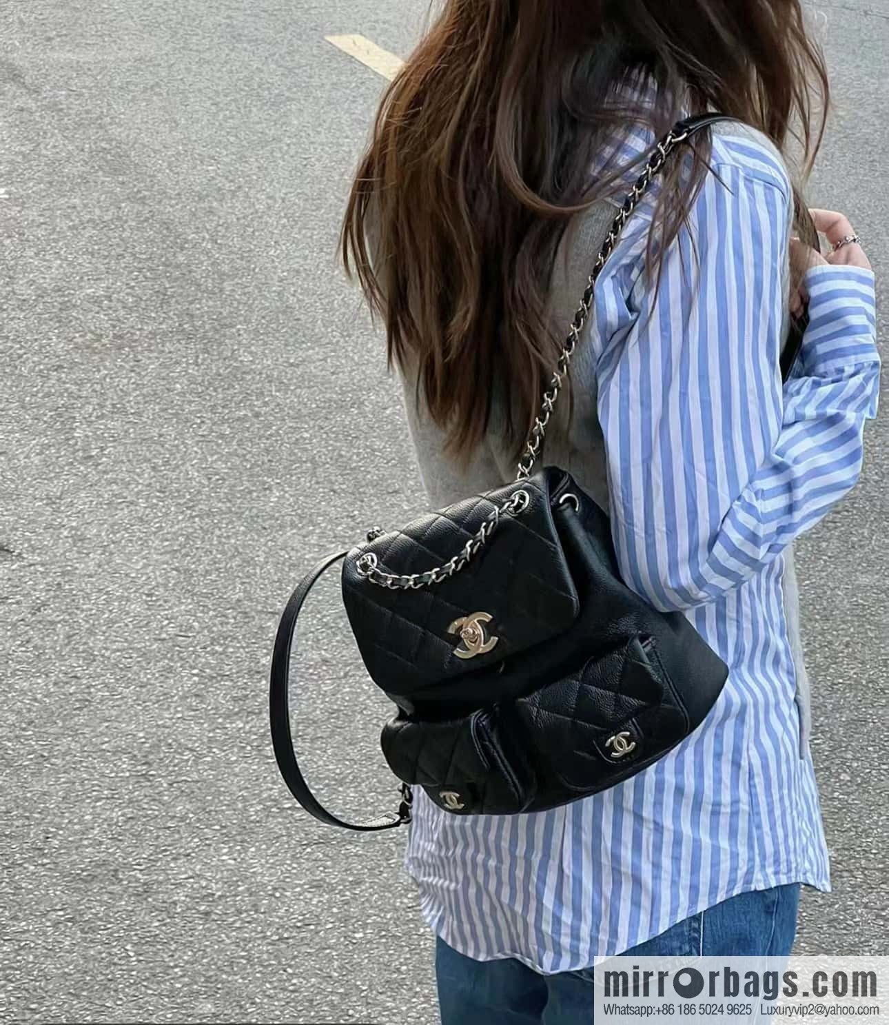 CHANEL 23P spring and summer trailer series, lychee leather duma double backpack AS3860 black