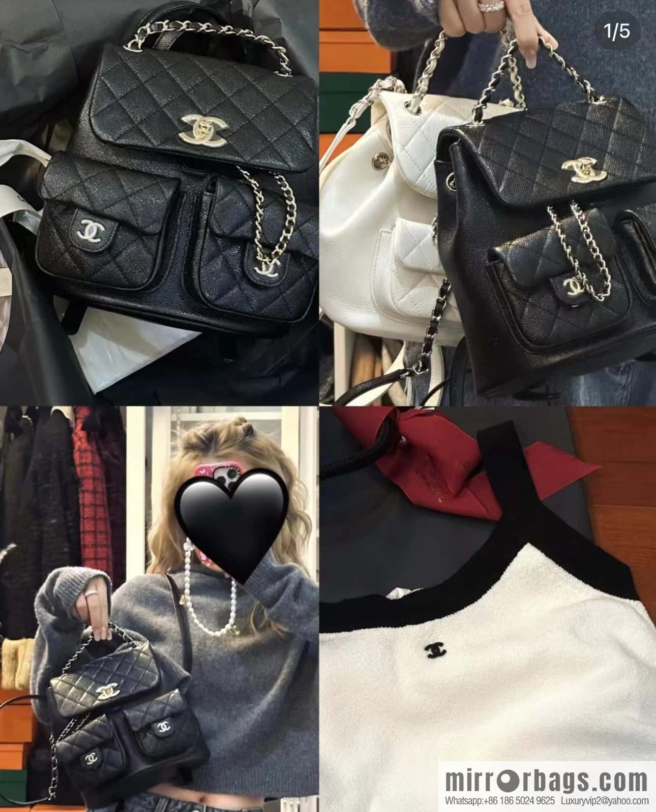 CHANEL 23P spring and summer trailer series, lychee leather duma double backpack AS3860 black