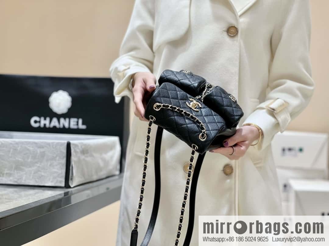 CHANEL 23P spring and summer trailer series, lychee leather duma double backpack AS3860 black