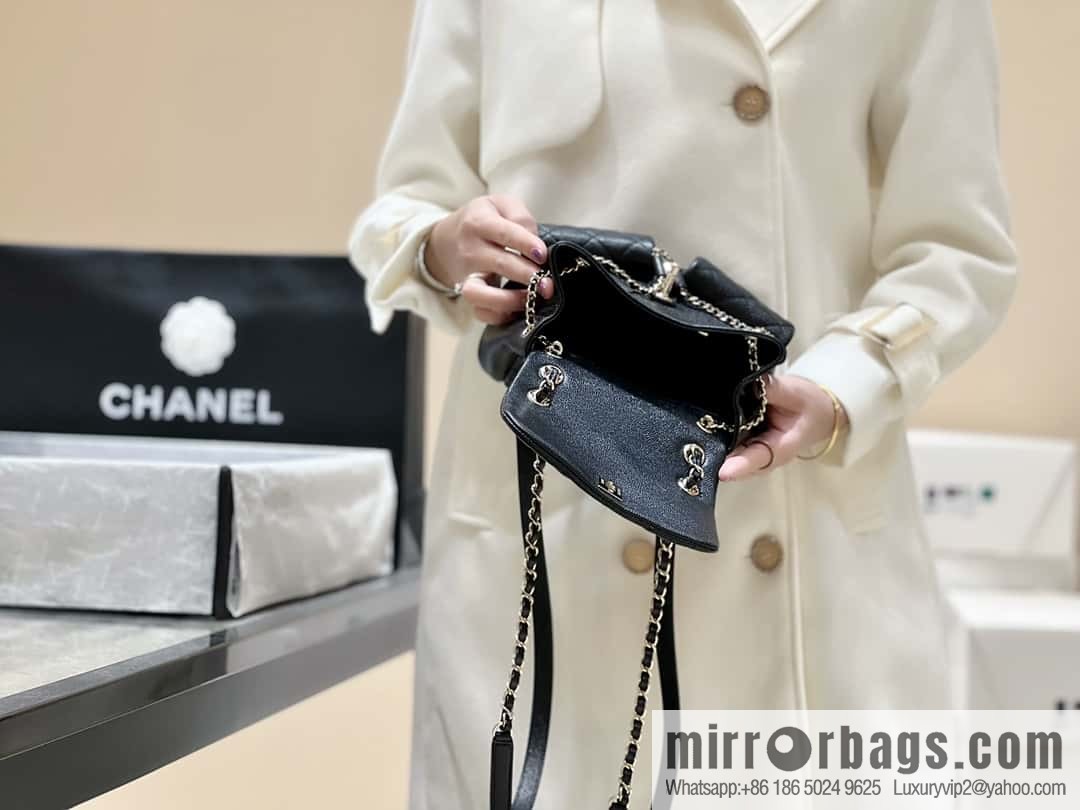CHANEL 23P spring and summer trailer series, lychee leather duma double backpack AS3860 black